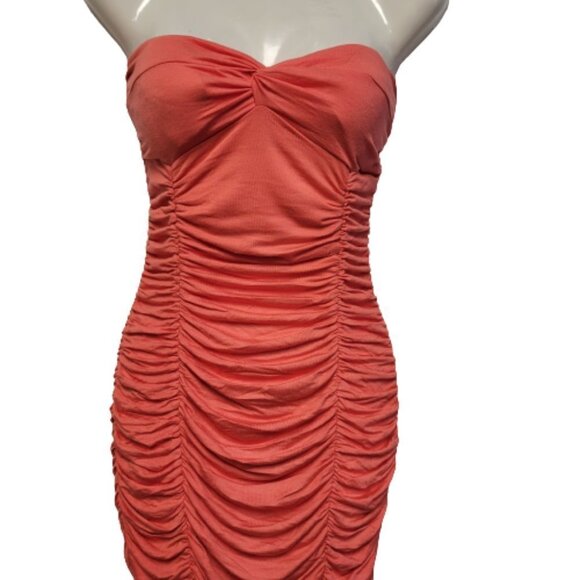 Coral Body Con Strapless Mini Dress Size L - Picture 3 of 9